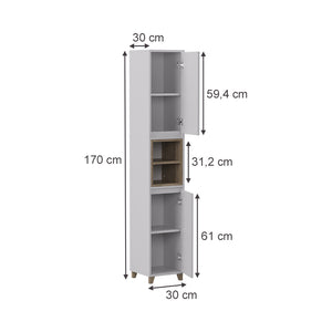 Vicco Armadio per il bagno Bianco/quercia 30 x 170 cm con 2 porte