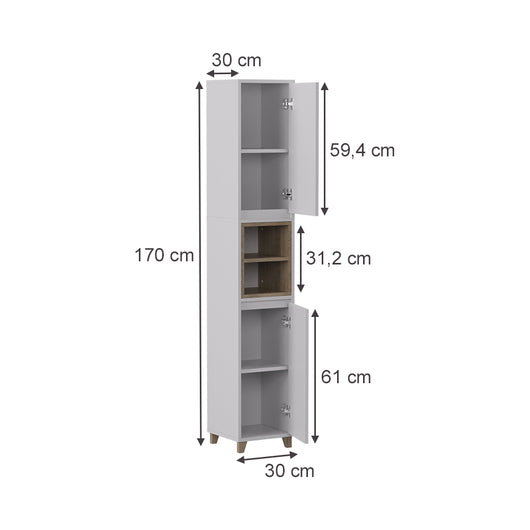 Vicco Armadio per il bagno Bianco/quercia 30 x 170 cm con 2 porte