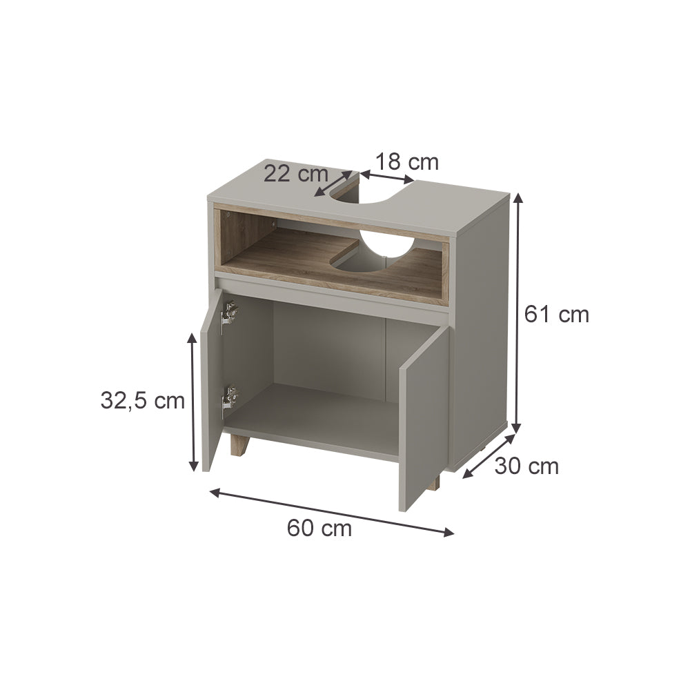 Vicco Mobile sottolavabo per bagno Greige/Rovere 60 x 61 cm con 2 porte