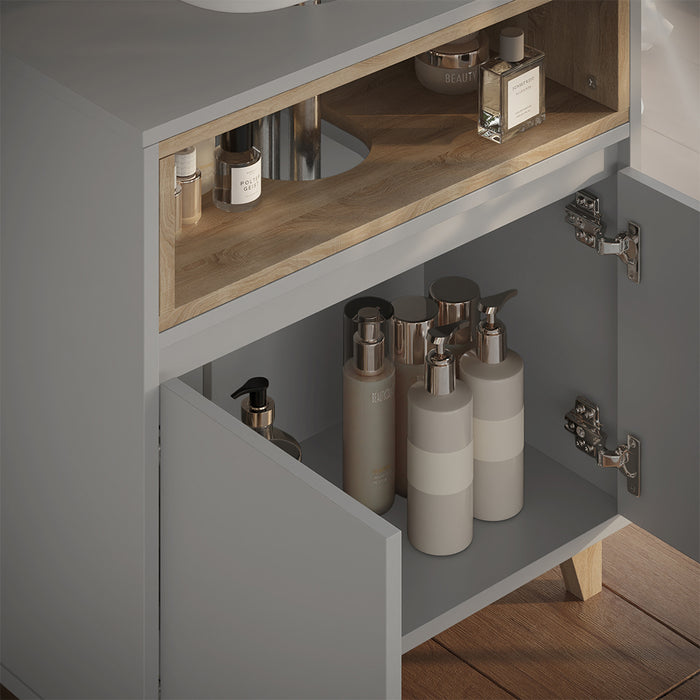 Vicco Mobile sottolavabo per bagno Greige/Rovere 60 x 61 cm con 2 porte