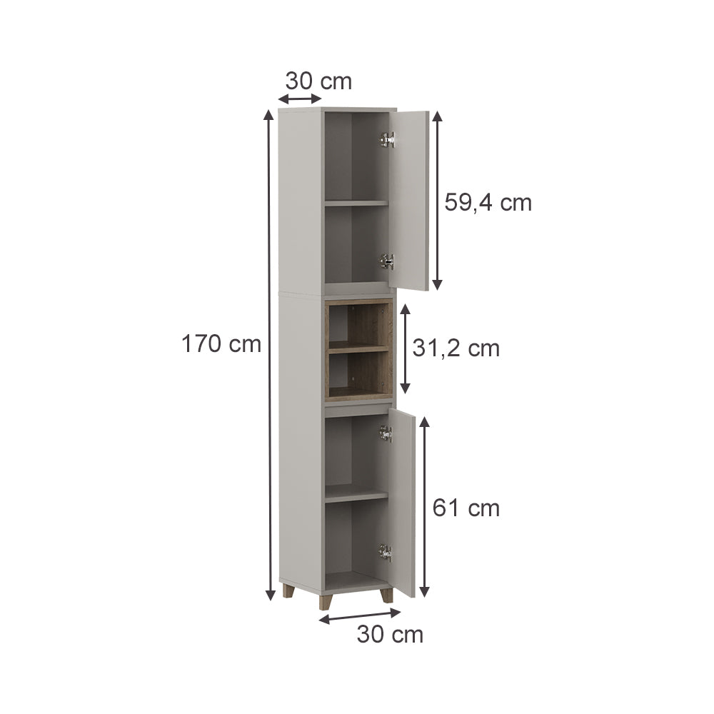 Vicco Armadio per il bagno Greige/Rovere 30 x 170 cm con 2 porte