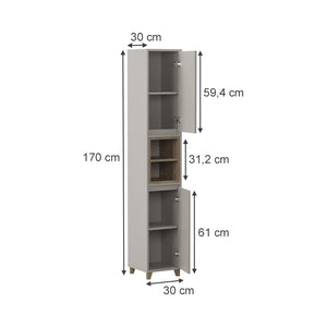 Vicco Armadio per il bagno Greige/Rovere 30 x 170 cm con 2 porte