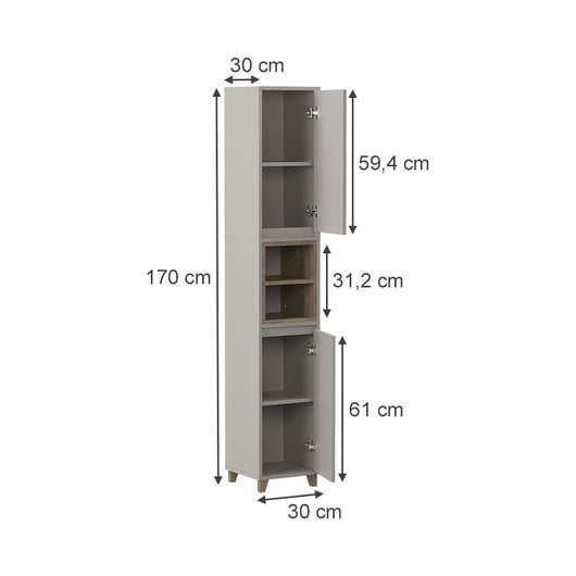 Vicco Armadio per il bagno Greige/Rovere 30 x 170 cm con 2 porte