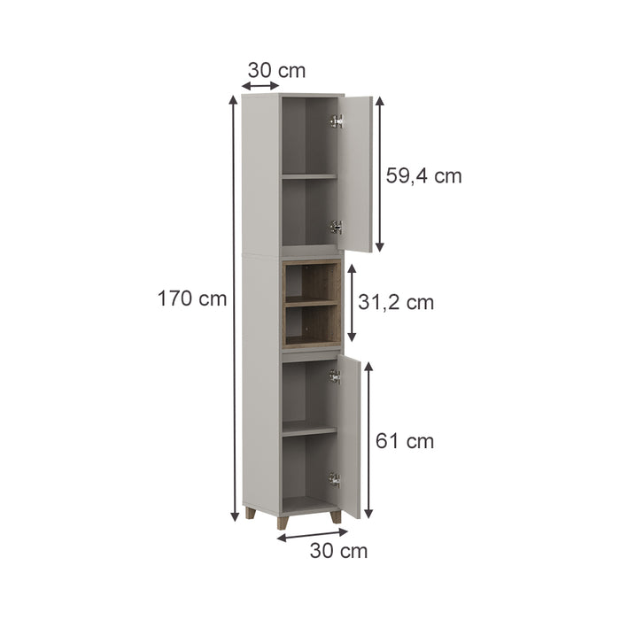 Vicco Armadio per il bagno Greige/Rovere 30 x 170 cm con 2 porte
