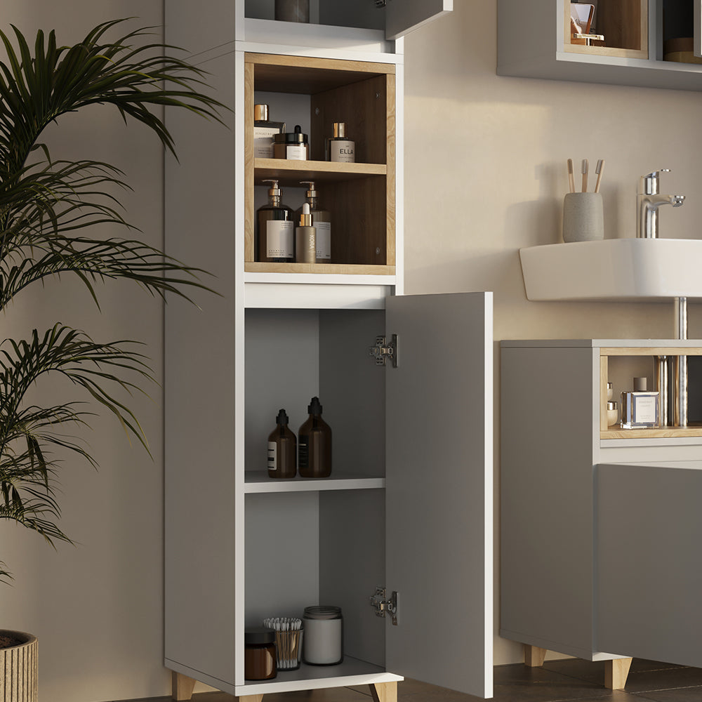 Vicco Armadio per il bagno Greige/Rovere 30 x 170 cm con 2 porte