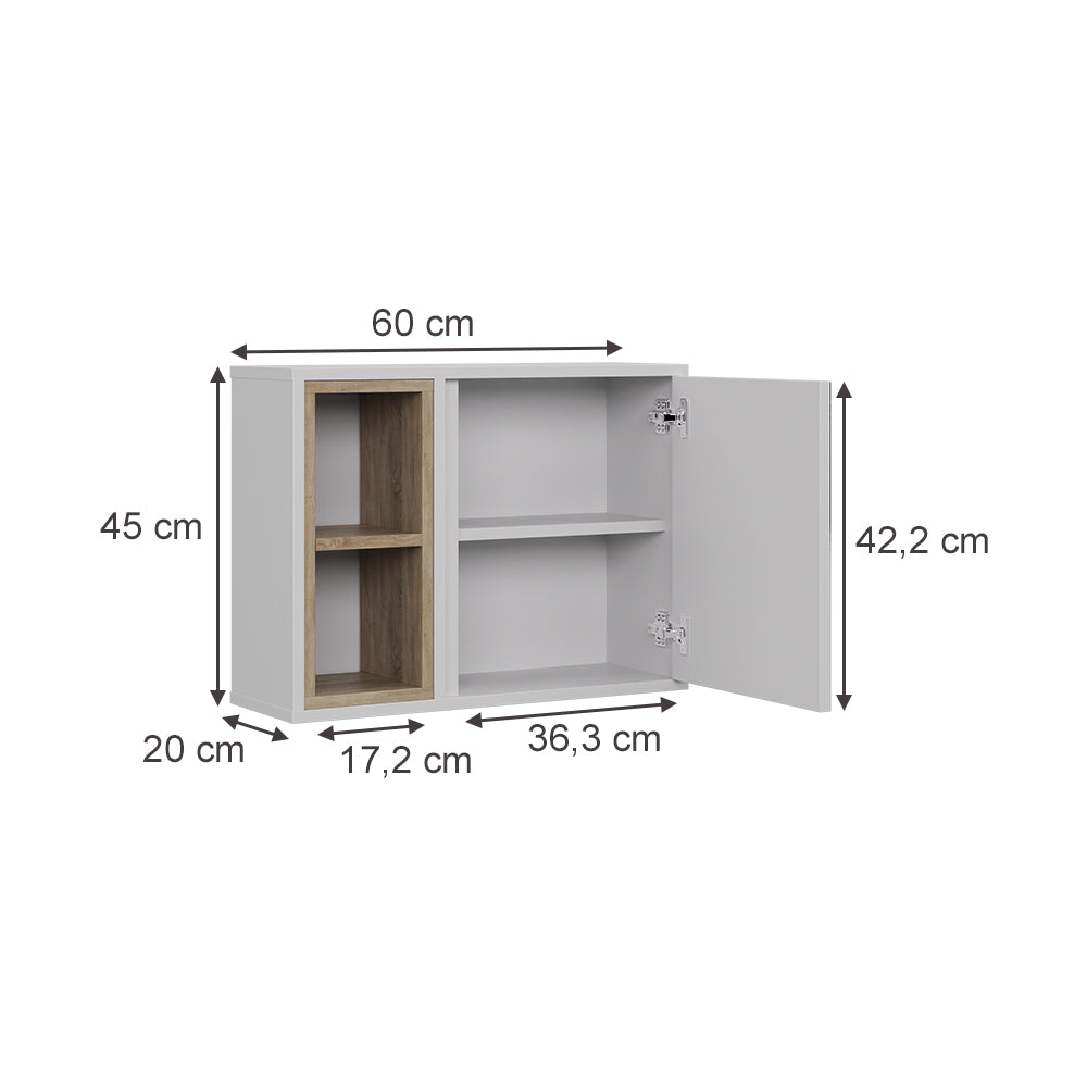 Vicco Specchio contenitore bagno Bianco/quercia 60 x 45 cm con 2 scomparti aperti e 1 anta