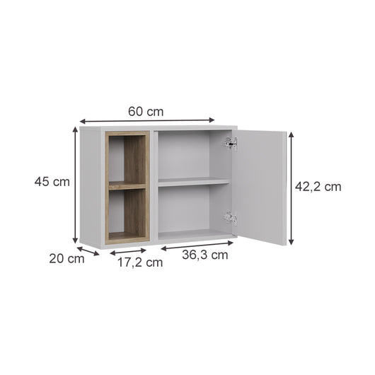 Vicco Specchio contenitore bagno Bianco/quercia 60 x 45 cm con 2 scomparti aperti e 1 anta