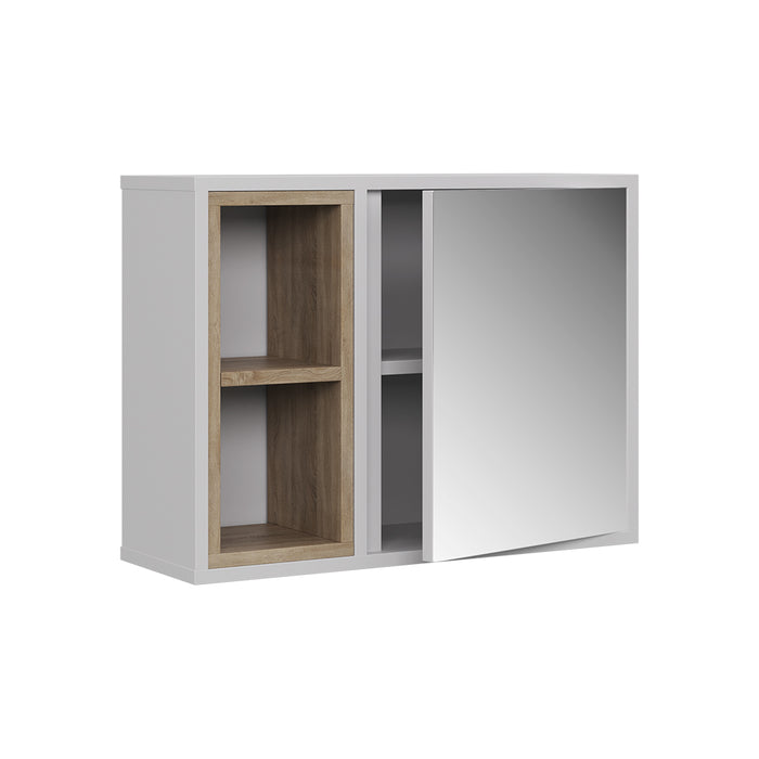 Vicco Specchio contenitore bagno Bianco/quercia 60 x 45 cm con 2 scomparti aperti e 1 anta