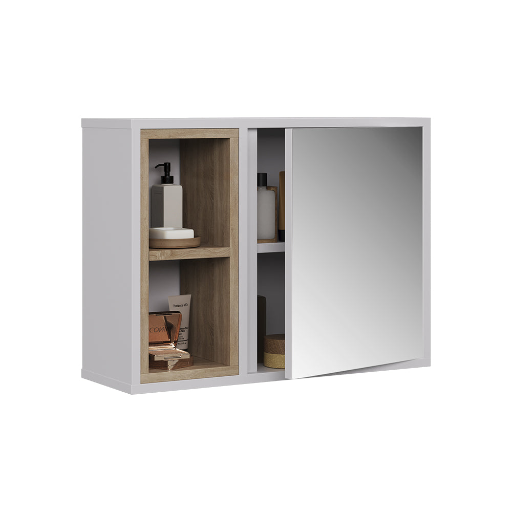 Vicco Specchio contenitore bagno Bianco/quercia 60 x 45 cm con 2 scomparti aperti e 1 anta