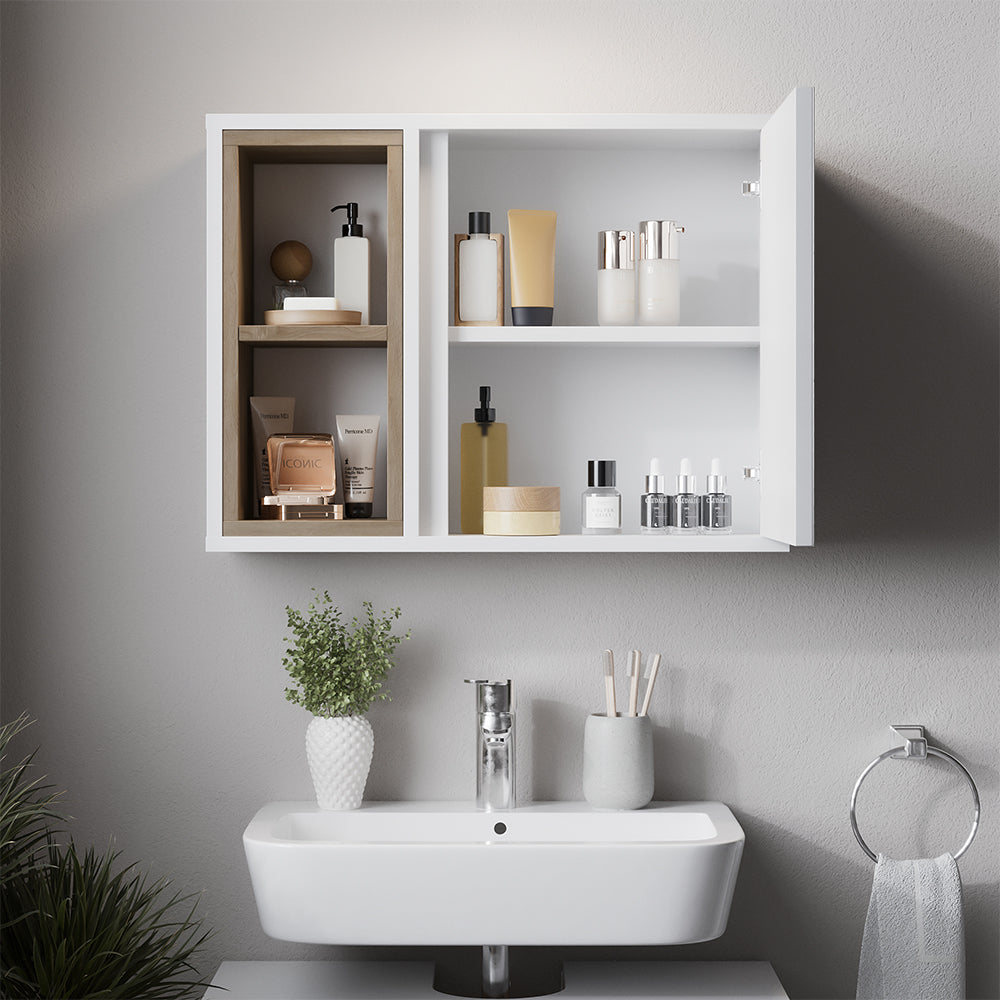 Vicco Set di mobili da bagno Bianco/quercia con mobiletto a specchio e mobiletto base