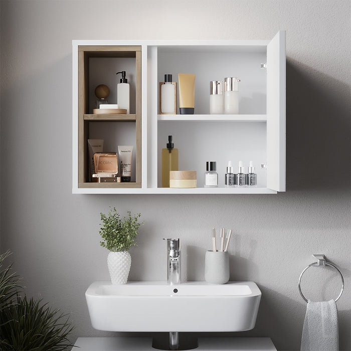 Vicco Set di mobili da bagno Bianco/quercia con mobiletto a specchio e mobiletto base