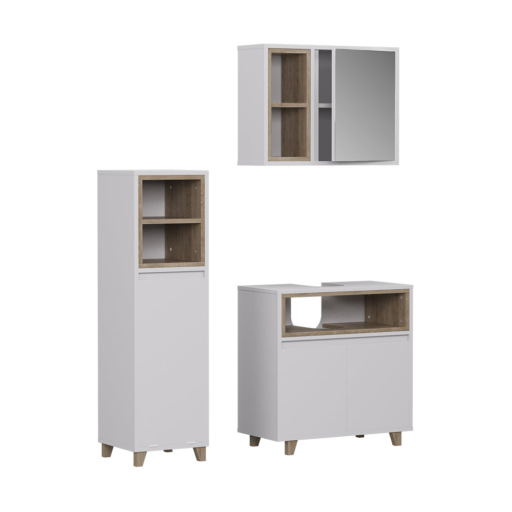 Vicco Set di mobili da bagno Bianco/quercia 3 parti con cabinet midi