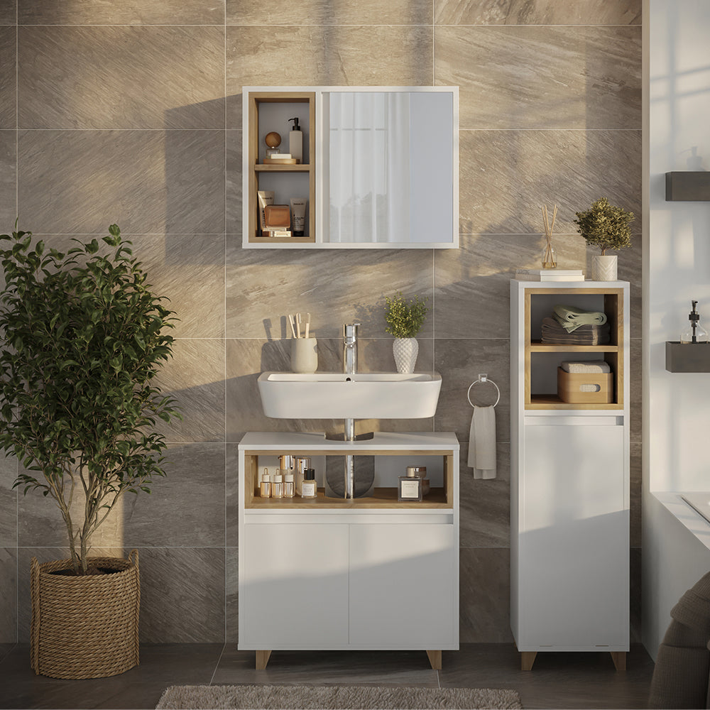 Vicco Set di mobili da bagno Bianco/quercia 3 parti con cabinet midi