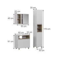 Vicco Set di mobili da bagno Bianco/quercia 3 parti con mobile alto