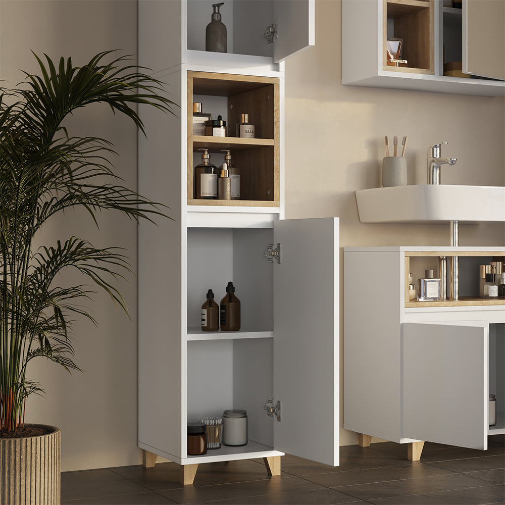 Vicco Set di mobili da bagno Bianco/quercia 3 parti con mobile alto