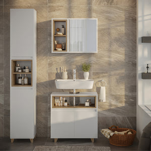 Vicco Set di mobili da bagno Bianco/quercia 3 parti con mobile alto