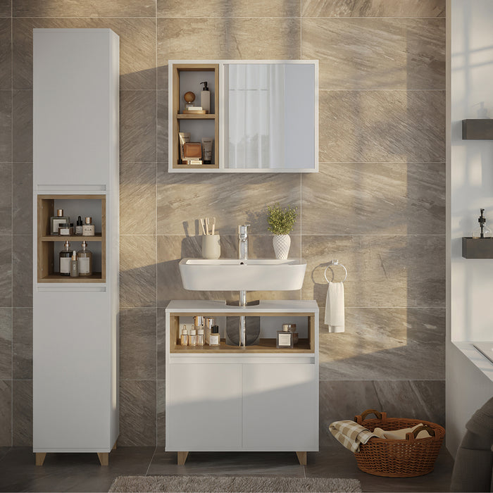 Vicco Set di mobili da bagno Bianco/quercia 3 parti con mobile alto