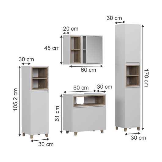 Vicco Set di mobili da bagno Bianco/quercia 4 parti