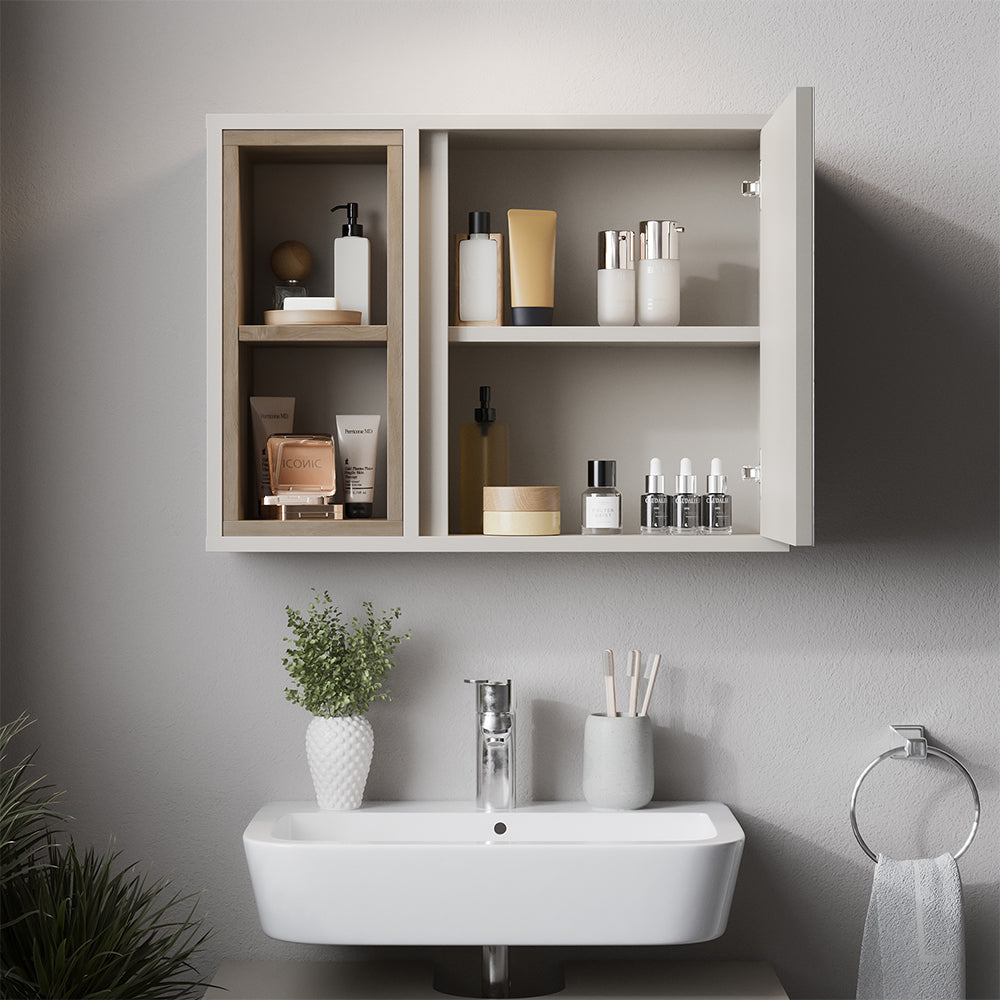 Vicco Set di mobili da bagno Greige/Rovere con mobiletto a specchio e mobiletto base