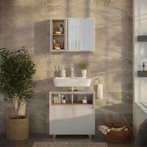 Vicco Set di mobili da bagno Greige/Rovere con mobiletto a specchio e mobiletto base