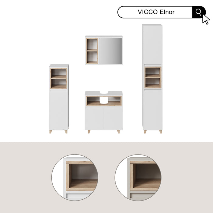 Vicco Set di mobili da bagno Greige/Rovere con mobiletto a specchio e mobiletto base