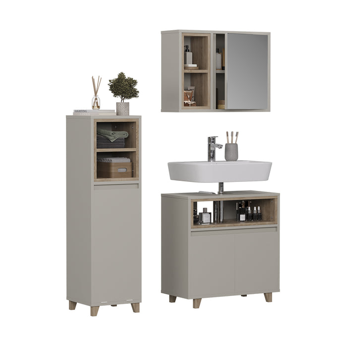 Vicco Set di mobili da bagno Greige/Rovere 3 parti con cabinet midi