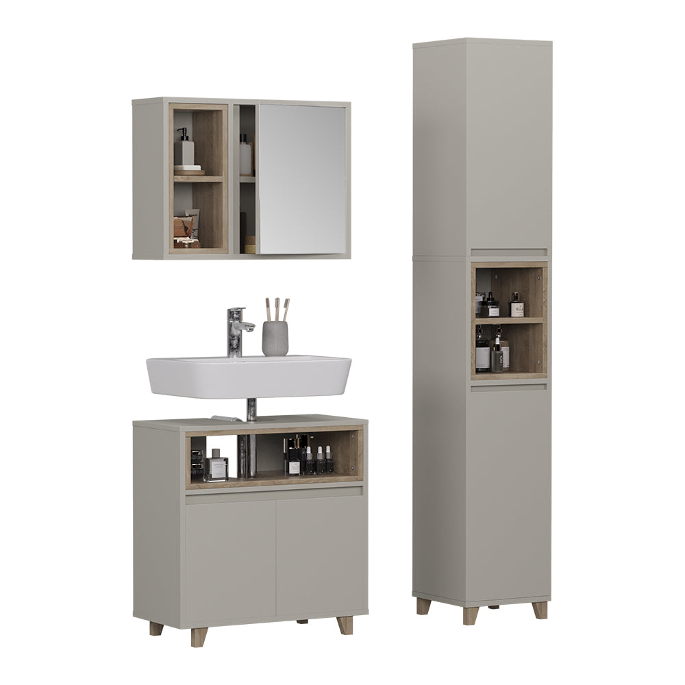 Vicco Set di mobili da bagno Greige/Rovere 3 parti con mobile alto