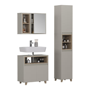 Vicco Set di mobili da bagno Greige/Rovere 3 parti con mobile alto