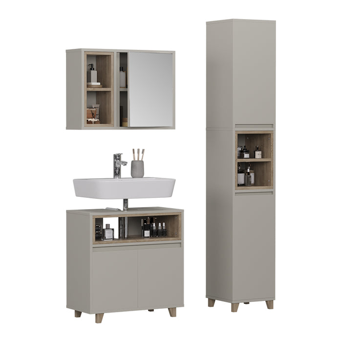 Vicco Set di mobili da bagno Greige/Rovere 3 parti con mobile alto