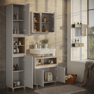 Vicco Set di mobili da bagno Greige/Rovere 3 parti con mobile alto