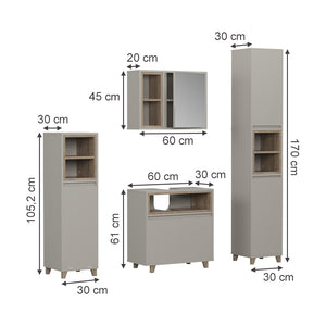 Vicco Set di mobili da bagno Greige/Rovere 4 parti