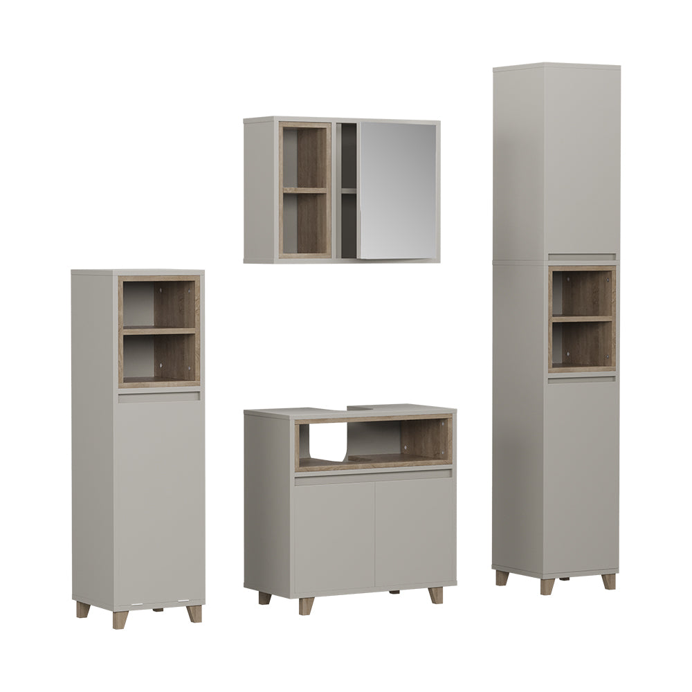 Vicco Set di mobili da bagno Greige/Rovere 4 parti