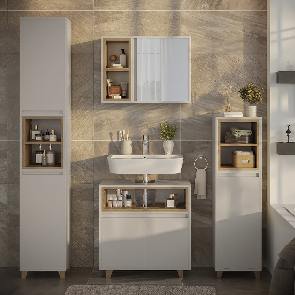 Vicco Set di mobili da bagno Greige/Rovere 4 parti