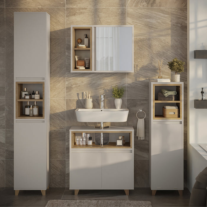 Vicco Set di mobili da bagno Greige/Rovere 4 parti