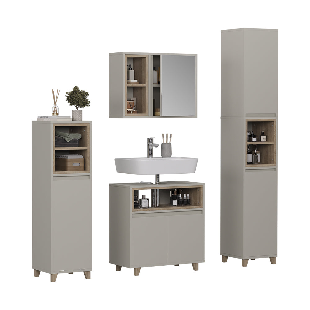 Vicco Set di mobili da bagno Greige/Rovere 4 parti
