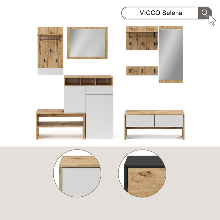 Vicco Armadio da ingresso Bianco/Artisan 90 x 40 cm 4 parti