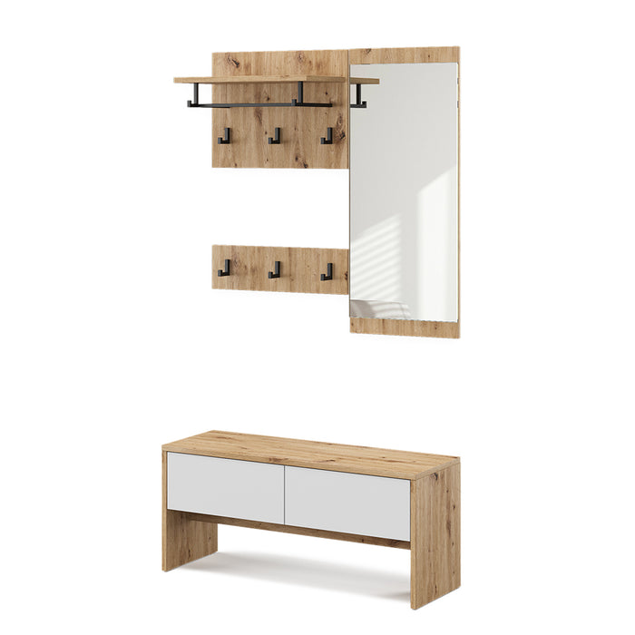 Vicco Armadio da ingresso Bianco/Artisan 90 x 40 cm 4 parti