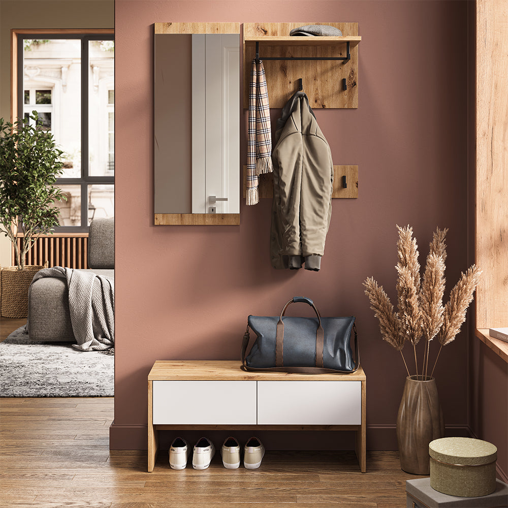 Vicco Armadio da ingresso Bianco/Artisan 90 x 40 cm 4 parti