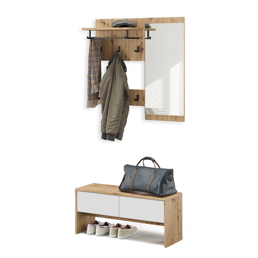 Vicco Armadio da ingresso Bianco/Artisan 90 x 40 cm 4 parti