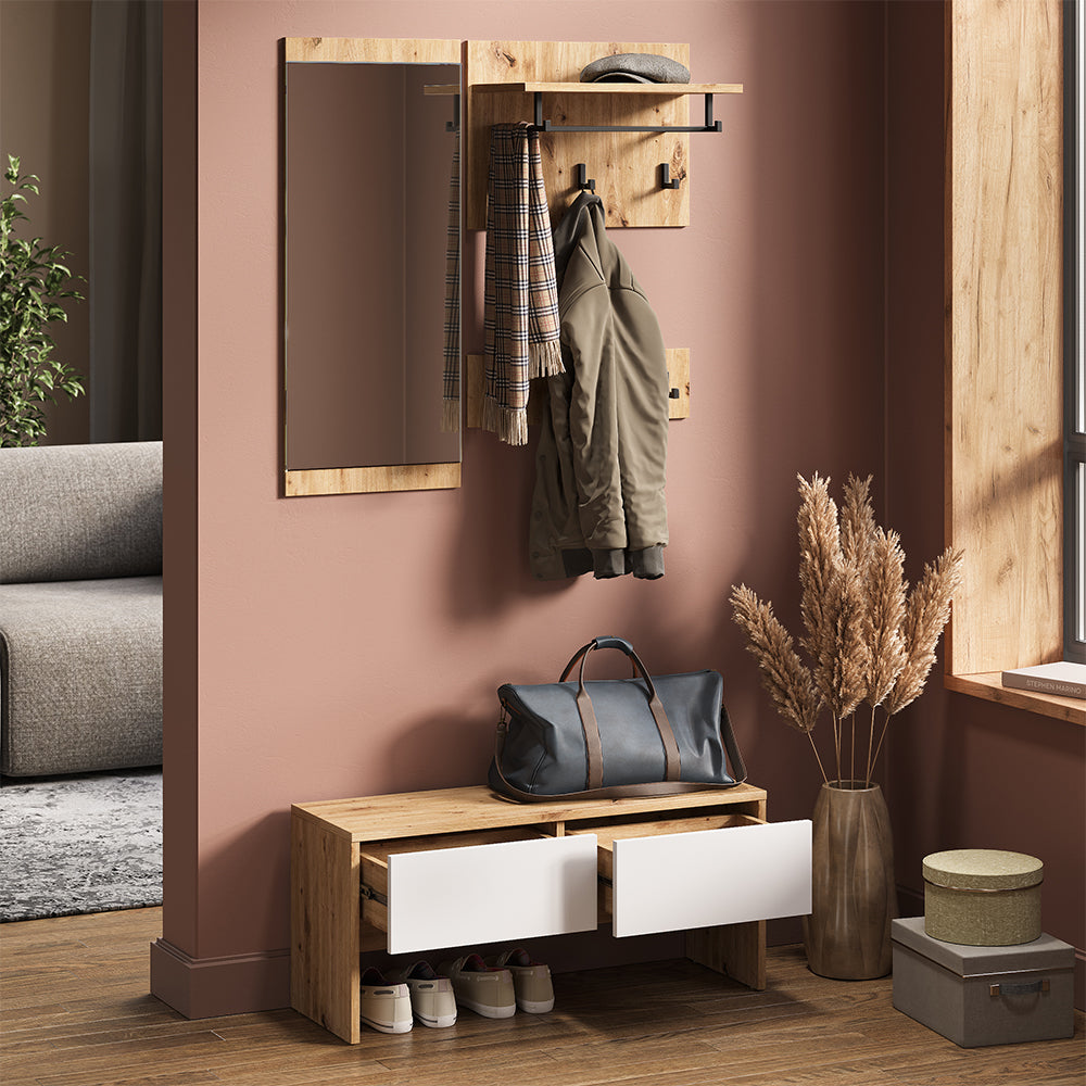 Vicco Armadio da ingresso Bianco/Artisan 90 x 40 cm 4 parti