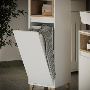 Vicco mobiletto bagno Bianco/quercia 30 x 105 cm con cesto portabiancheria pieghevole