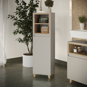 Vicco mobiletto bagno Greige/Rovere 30 x 105.2 cm con cesto portabiancheria pieghevole