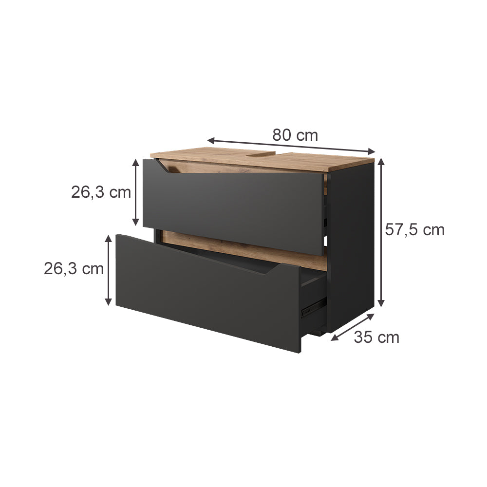 Vicco Mobile sottolavabo per bagno Antracite/Artisan 80 x 57.5 cm con 2 cassetti