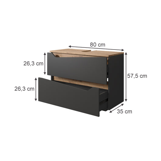 Vicco Mobile sottolavabo per bagno Antracite/Artisan 80 x 57.5 cm con 2 cassetti
