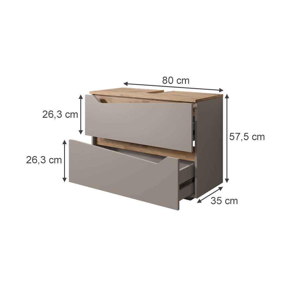 Vicco Mobile sottolavabo per bagno Greige/rovere artigianale 80 x 57.5 cm con 2 cassetti