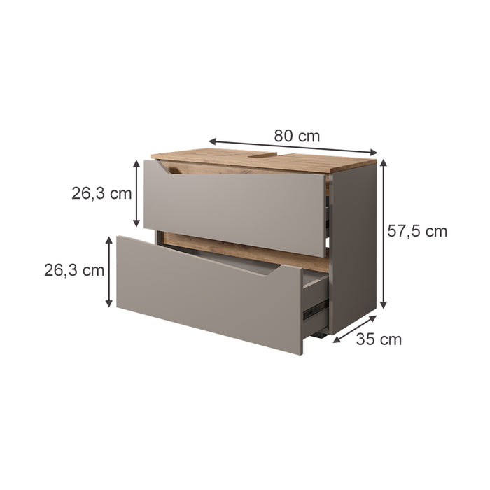 Vicco Mobile sottolavabo per bagno Greige/rovere artigianale 80 x 57.5 cm con 2 cassetti