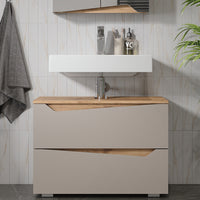Vicco Mobile sottolavabo per bagno Greige/rovere artigianale 80 x 57.5 cm con 2 cassetti
