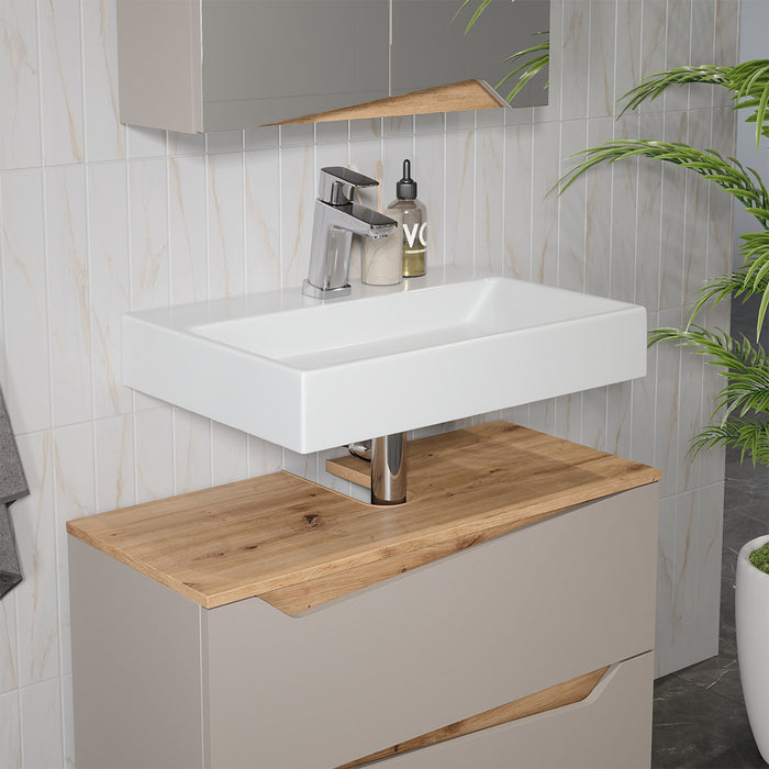 Vicco Mobile sottolavabo per bagno Greige/rovere artigianale 80 x 57.5 cm con 2 cassetti