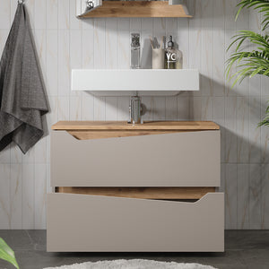 Vicco Mobile sottolavabo per bagno Greige/rovere artigianale 80 x 57.5 cm con 2 cassetti