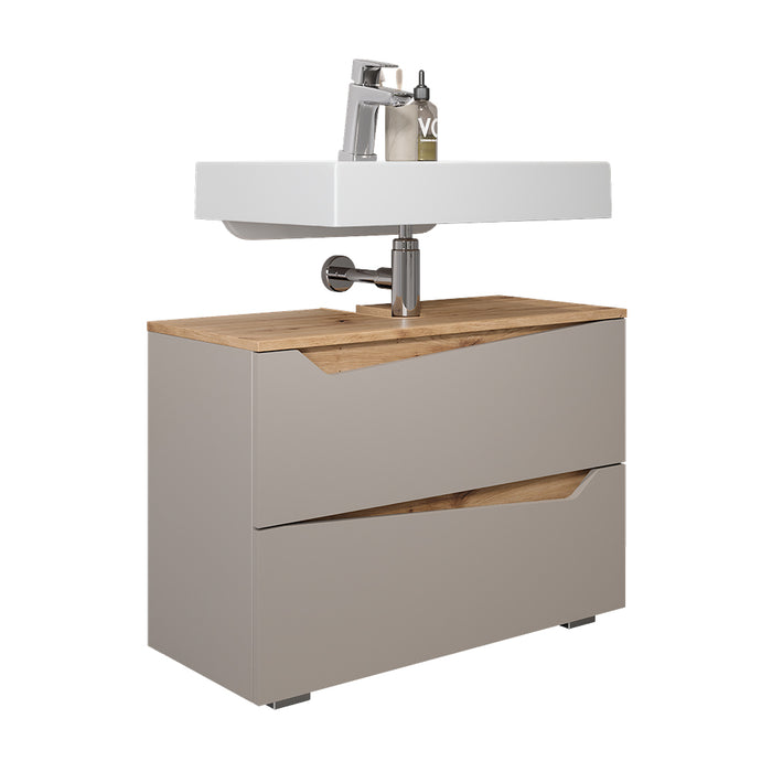 Vicco Mobile sottolavabo per bagno Greige/rovere artigianale 80 x 57.5 cm con 2 cassetti